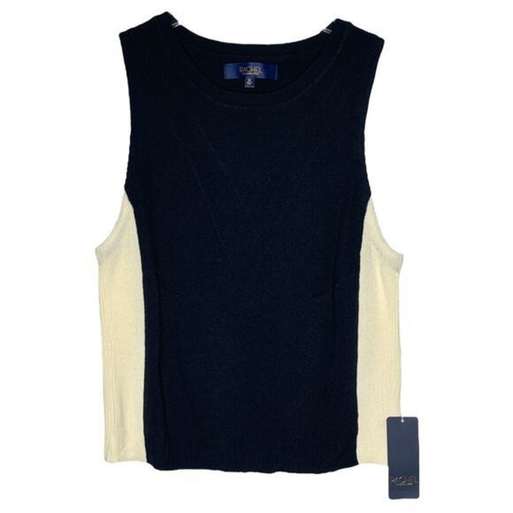 Rachel Roy Womens Odette Ribbed Sleeveless Blouse Size M‎ Black Stone Knit NWT